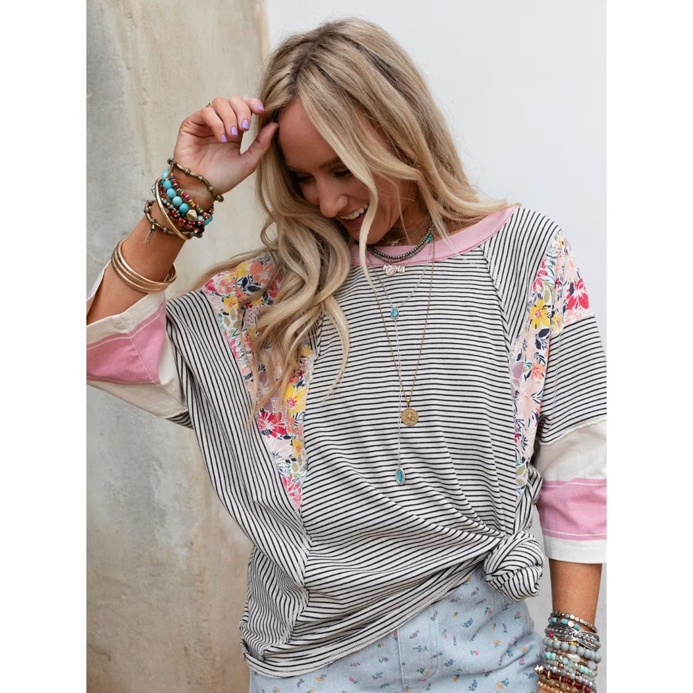 340 Three Bird Nest Britt Patchwork Top Oversized (Small, NWOT)